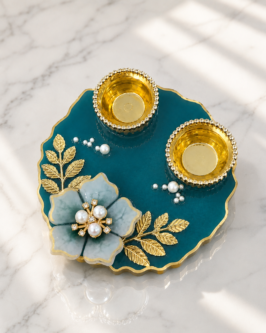 Teal Blossom Luxe Pooja Plate