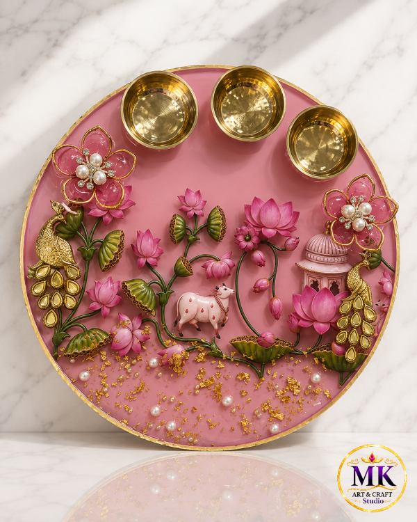 Royal Lotus Peacock – Premium Aarti Plate