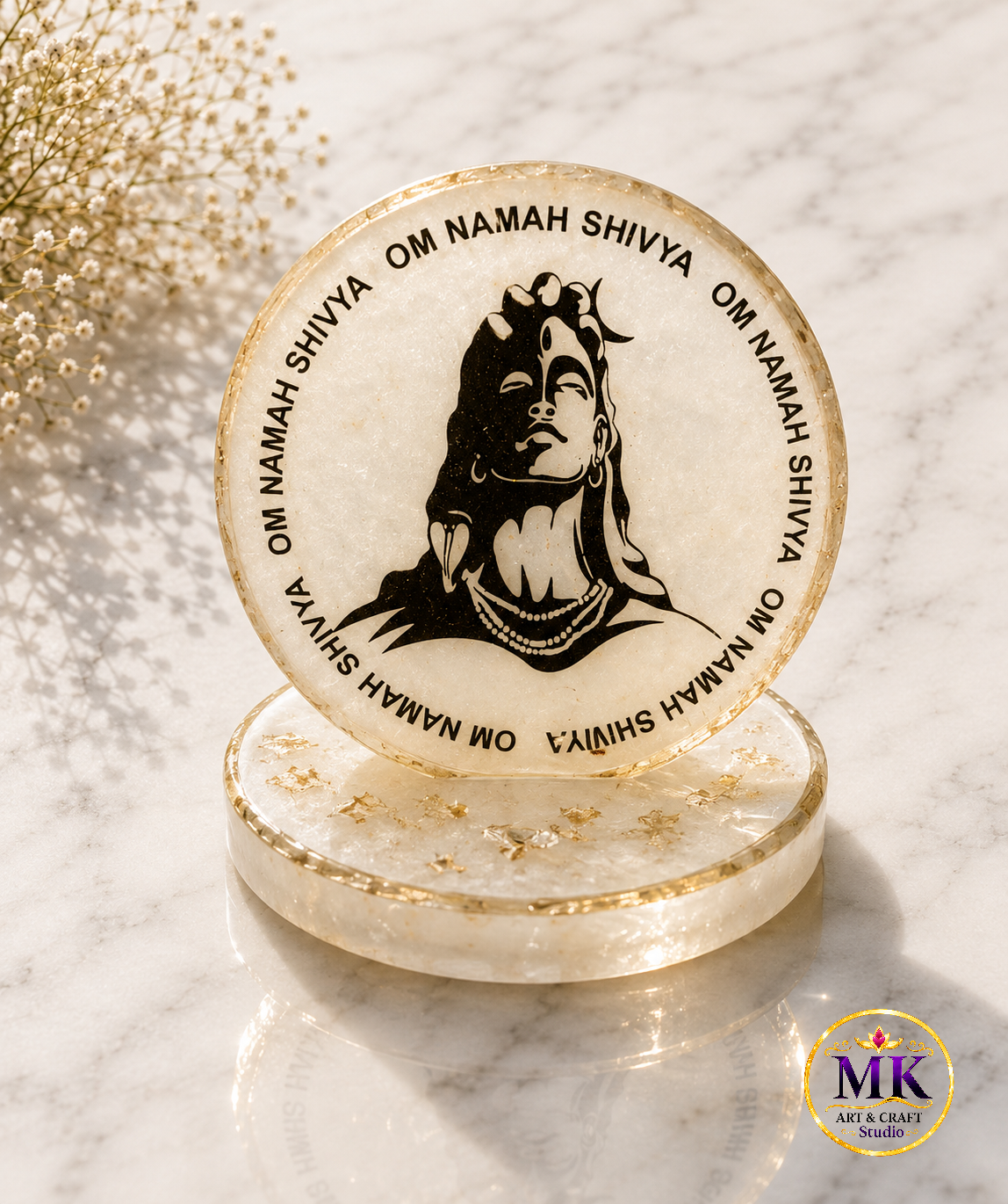 Lord Shiva Om Namah Shivaya Devotional Resin Coaster with Stand