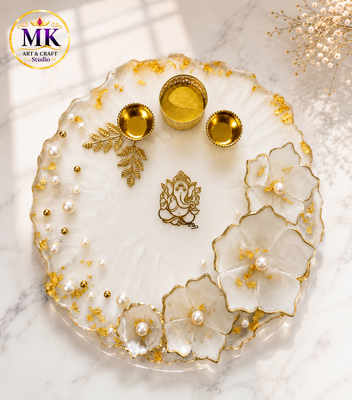 Ivory Ganesha Royale Floral Pooja Plate