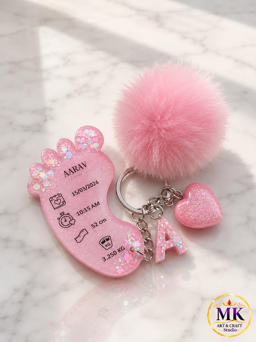 Baby Footprint Milestone Resin Keychain Set