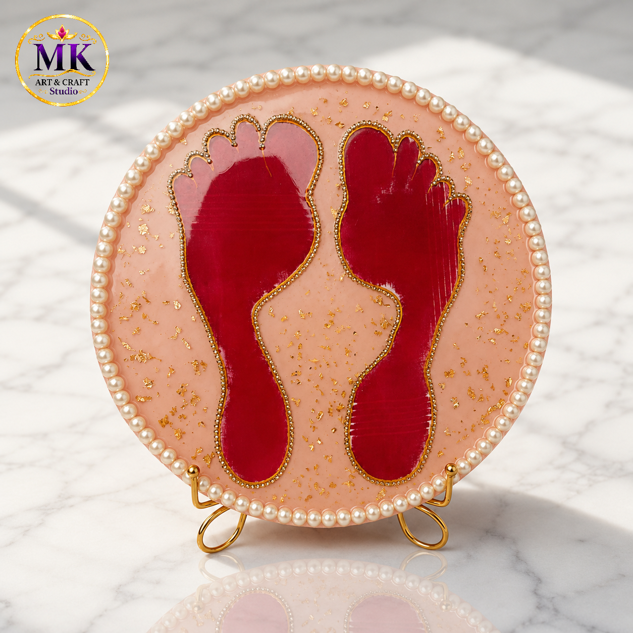 Golden Pearl Blossom Footprint Resin Frame