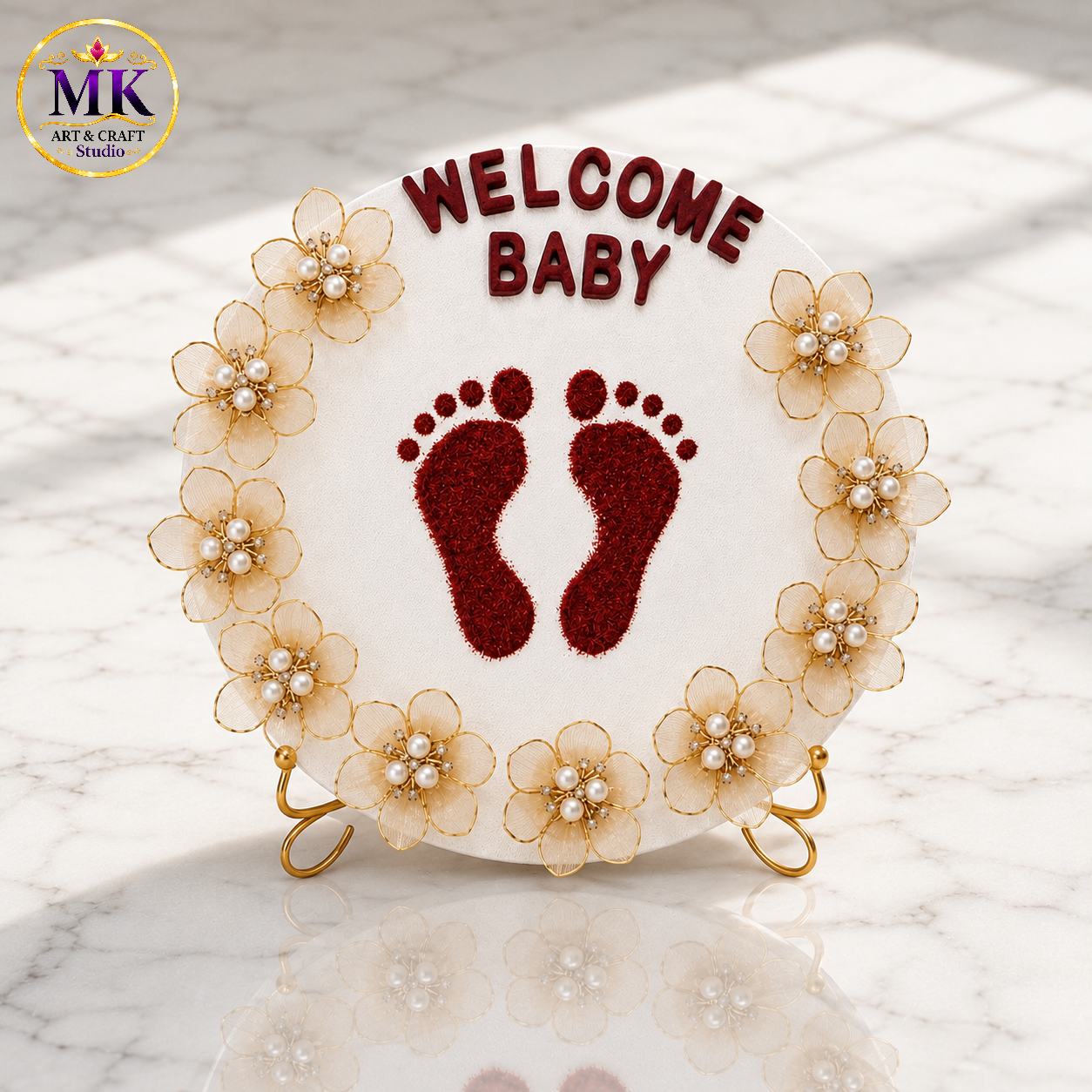 Elegant Floral "WELCOME BABY" Keepsake Plaque