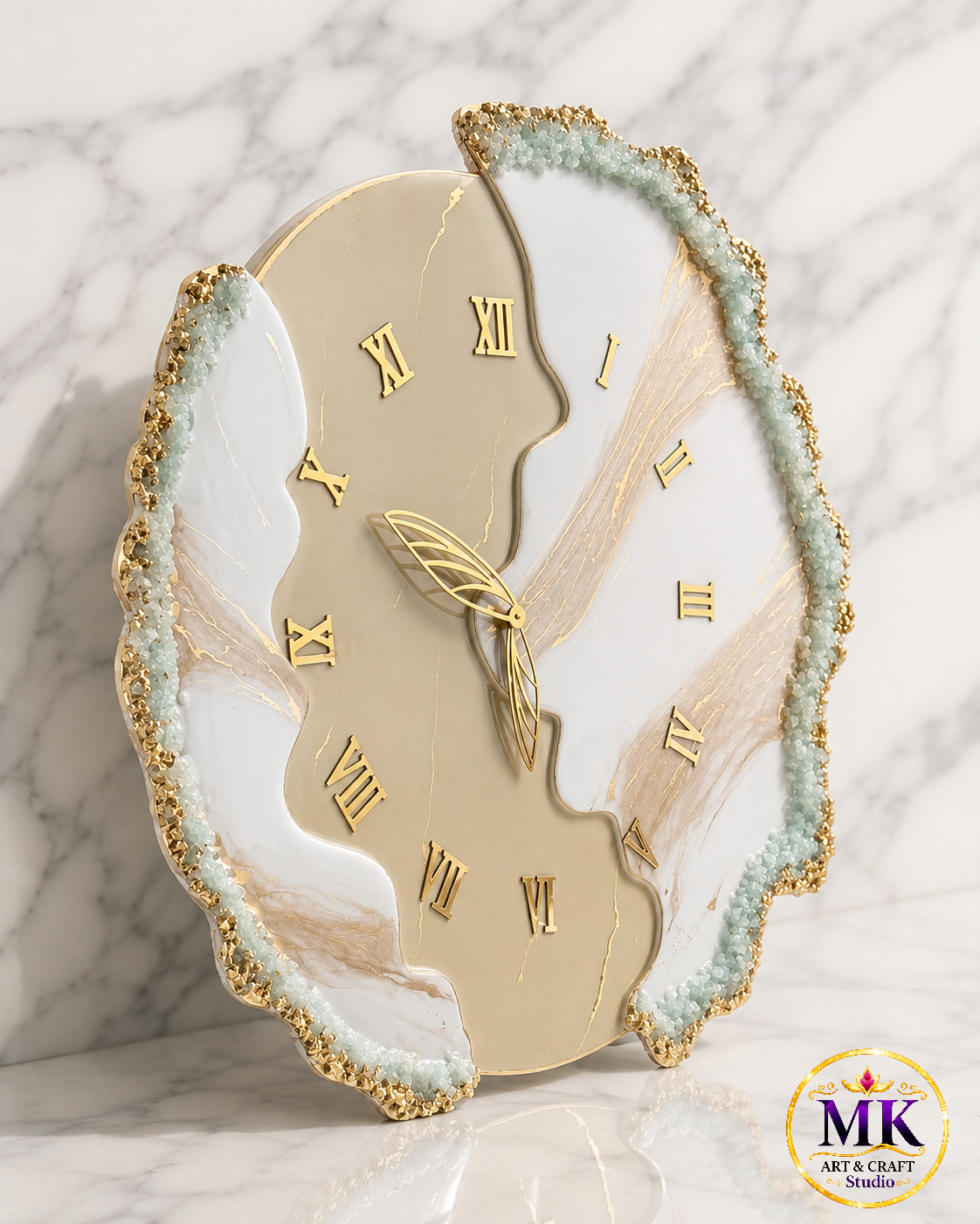 Beige Marble & Jade Geode Resin Wall Clock
