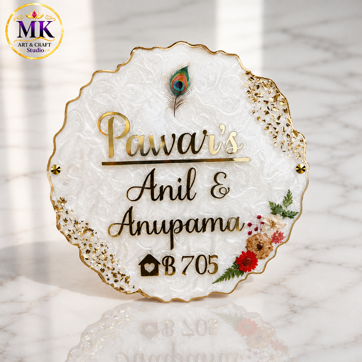Gold – Premium Couple Floral Nameplate