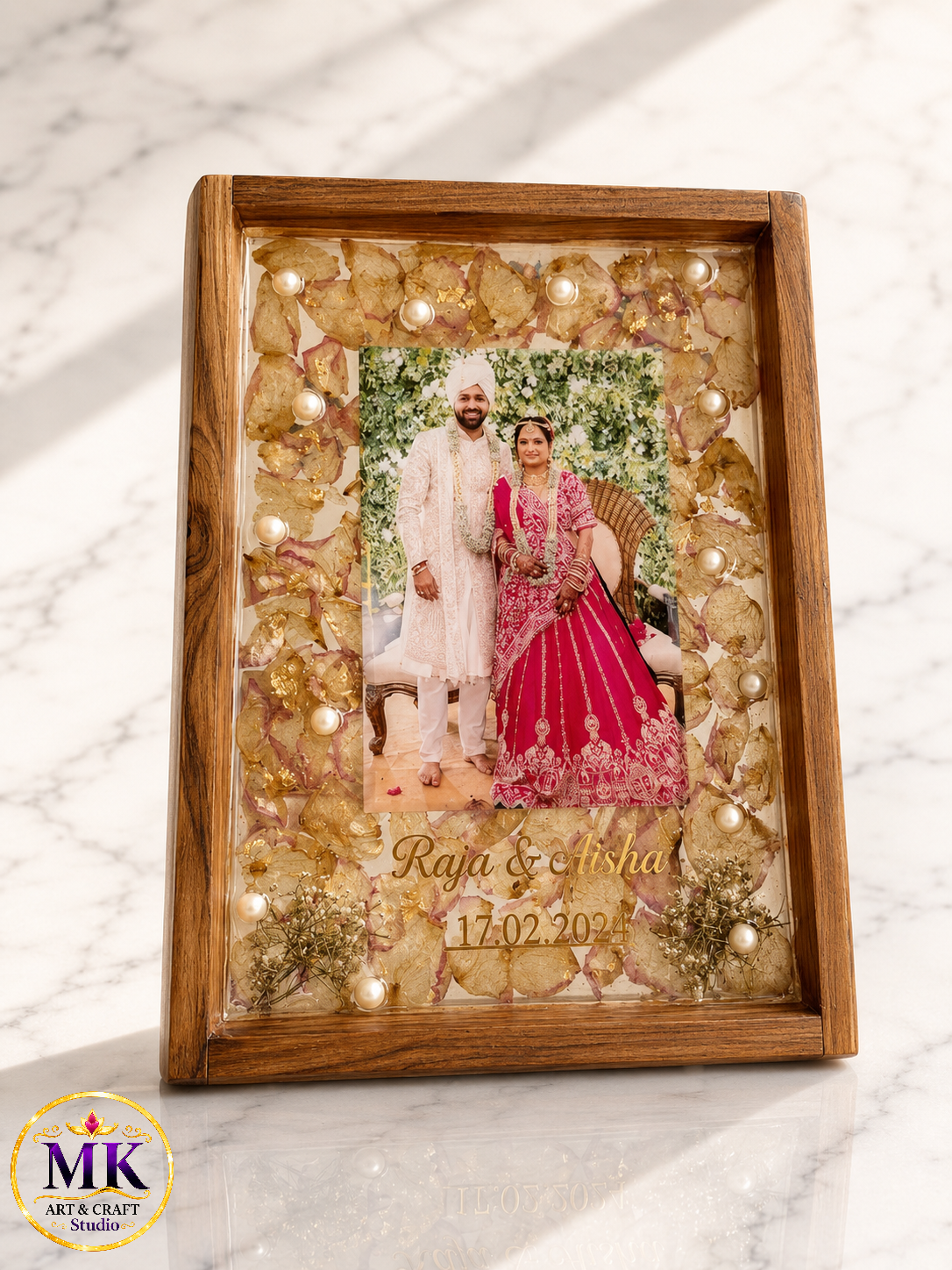 Golden Petal Preservation Wooden Resin Frame