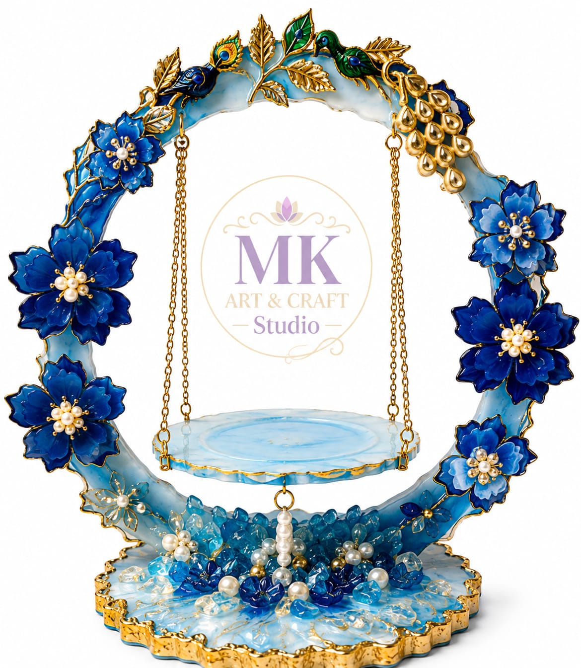 Royal Azure Peacock Floral Resin Jhula