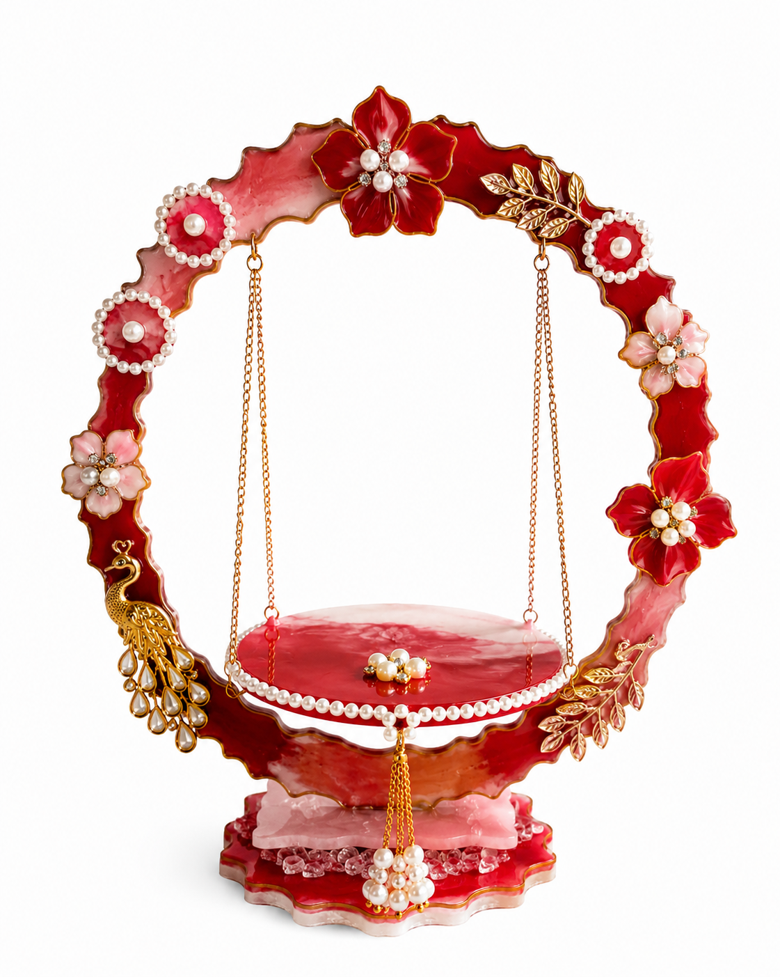 Crimson Rose Peacock Resin Jhula
