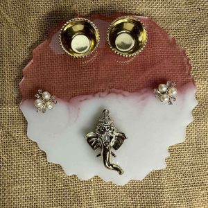 Kumkum Platter Pink White 6 Inch