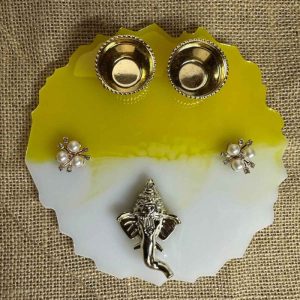 Kumkum Platter Yellow and White