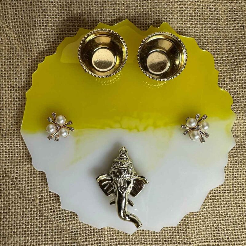 Kumkum Platter Yellow and White