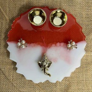 Red and White Resin Kumkum Platter