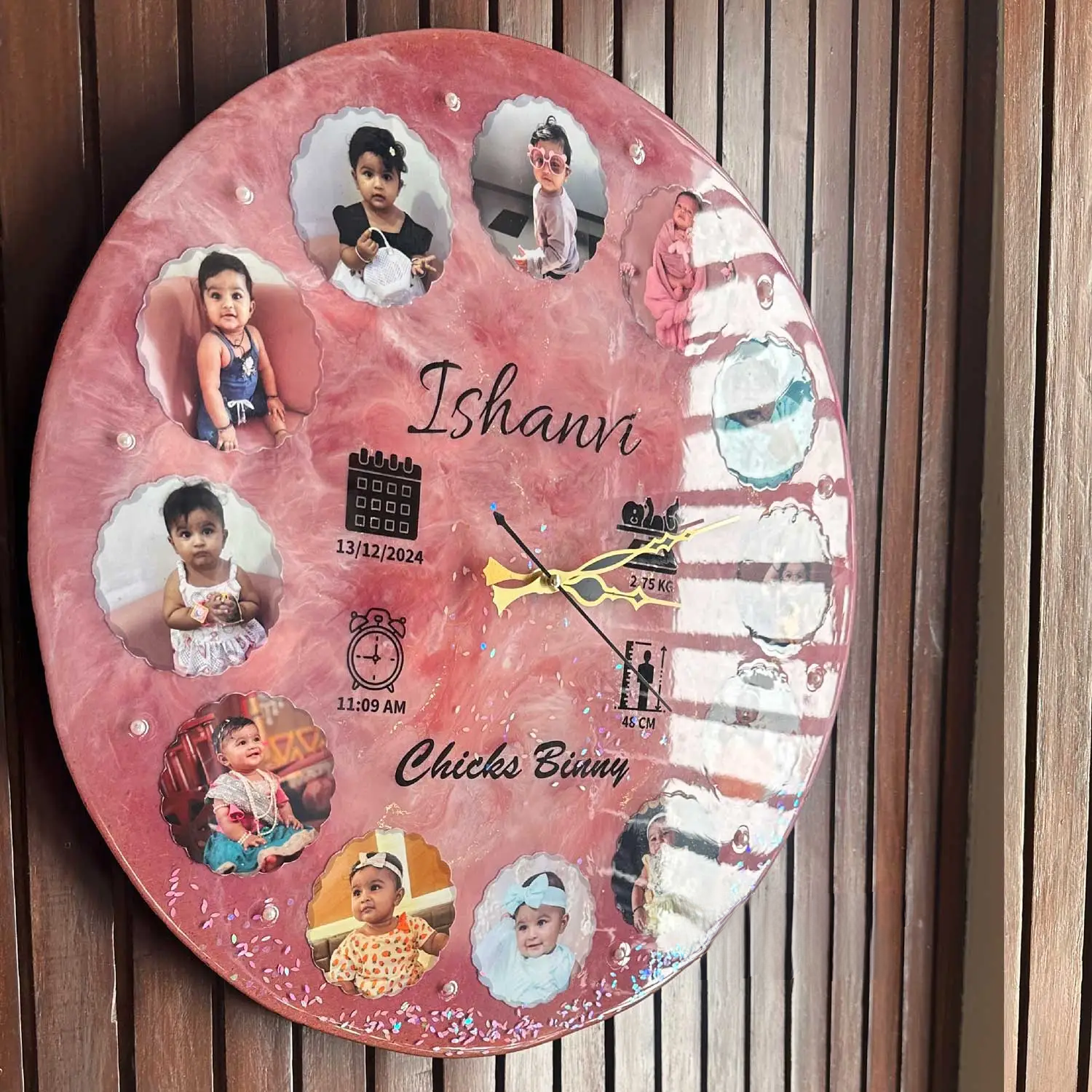 Personalized Resin Baby Wall Clock – First Birthday Gift - Image 2