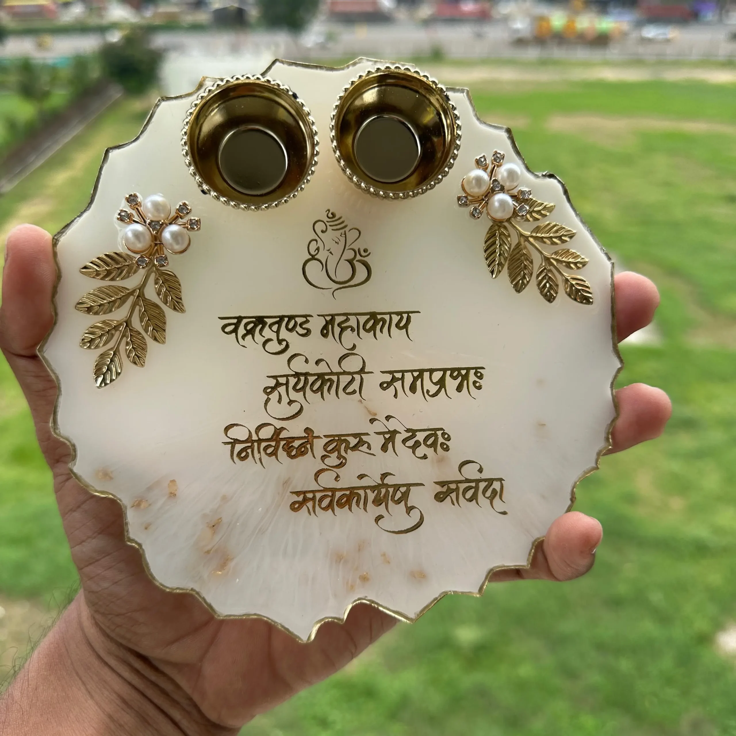 Wholesale Resin Tilak Thali with Ganesh Mantra | Handmade Pooja Plate – 6,8 & 10 Inches - Image 2
