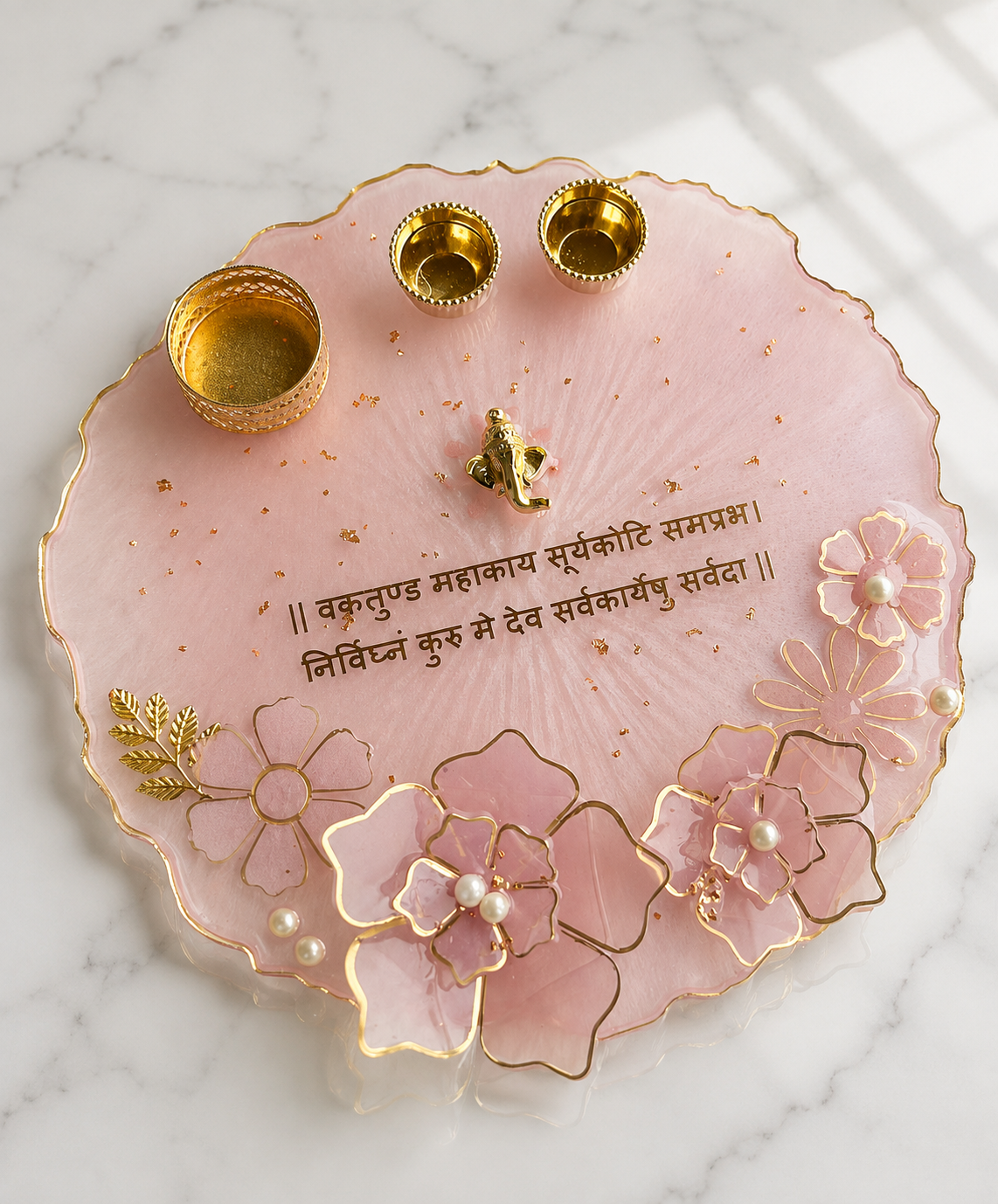 Blush Pink Floral Pooja Plate