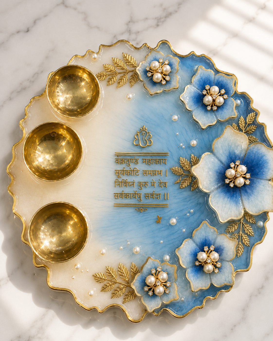 Blue Blossom Ganesha Pooja Plate