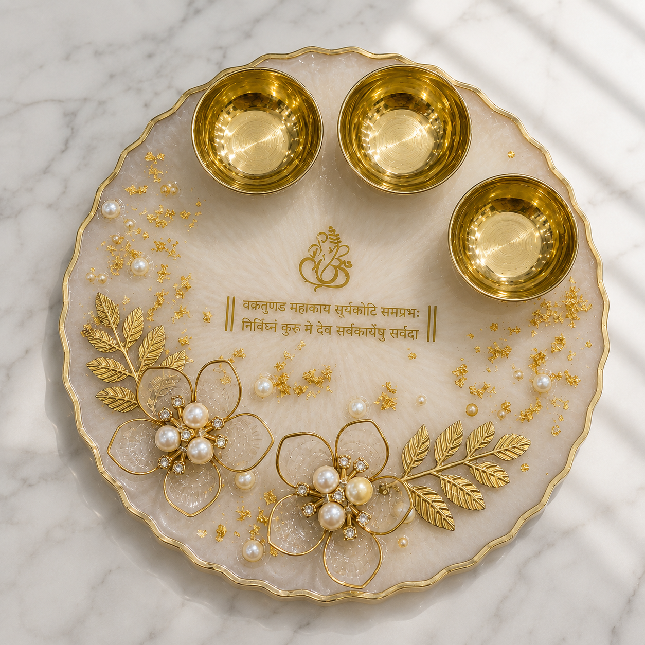 Ivory Golden Grace Pooja Plate