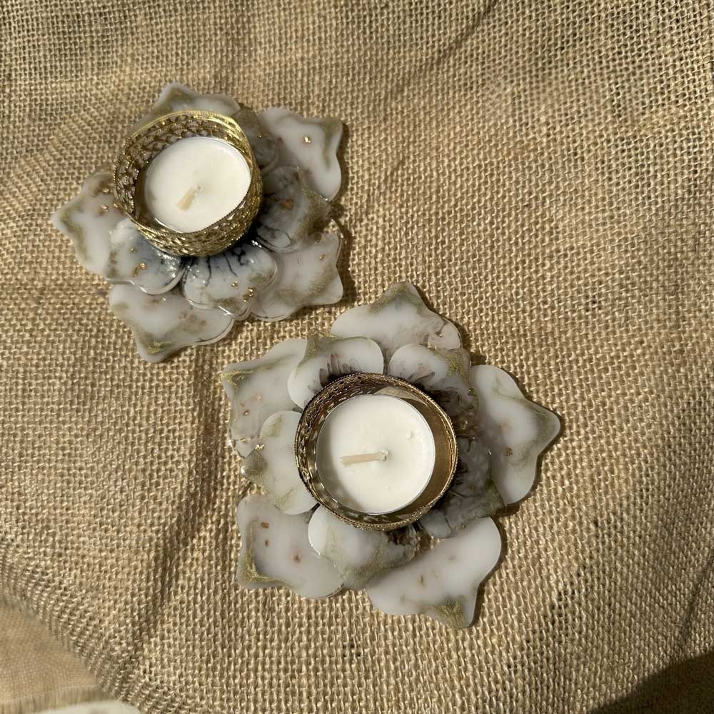 Resin Tealight Candle Holders – Elegant Home & Festive Decor | Set of 2 - Image 4