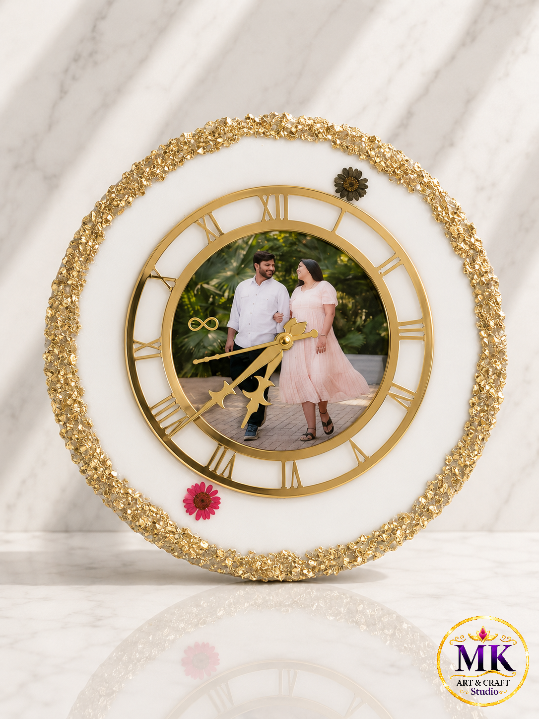 Golden Forever Couple Photo Resin Clock