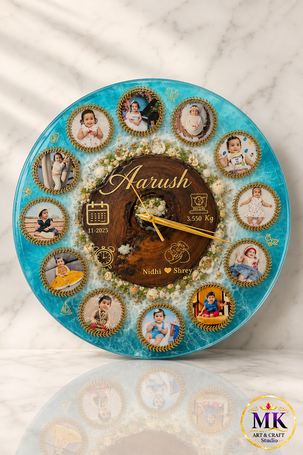 Aqua Baby Milestone Memory Resin Clock
