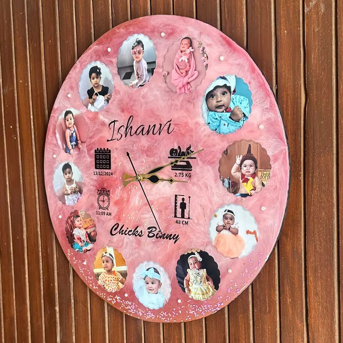 Personalized Resin Baby Wall Clock – First Birthday Gift - Image 3