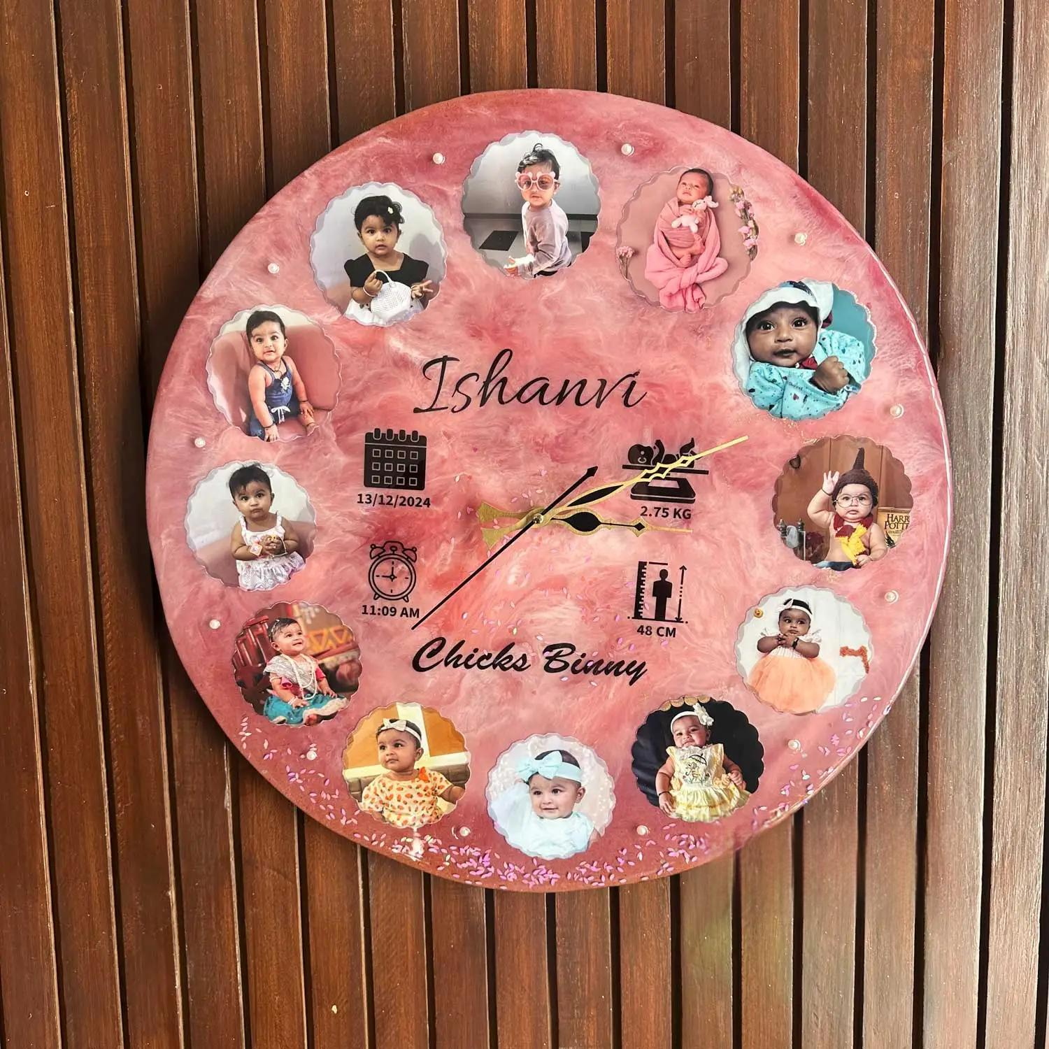 Personalized Resin Baby Wall Clock – First Birthday Gift - Image 4