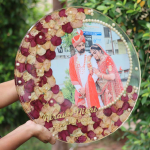 Resin Varmala Preservation Photo Frame with Preserved Flowers