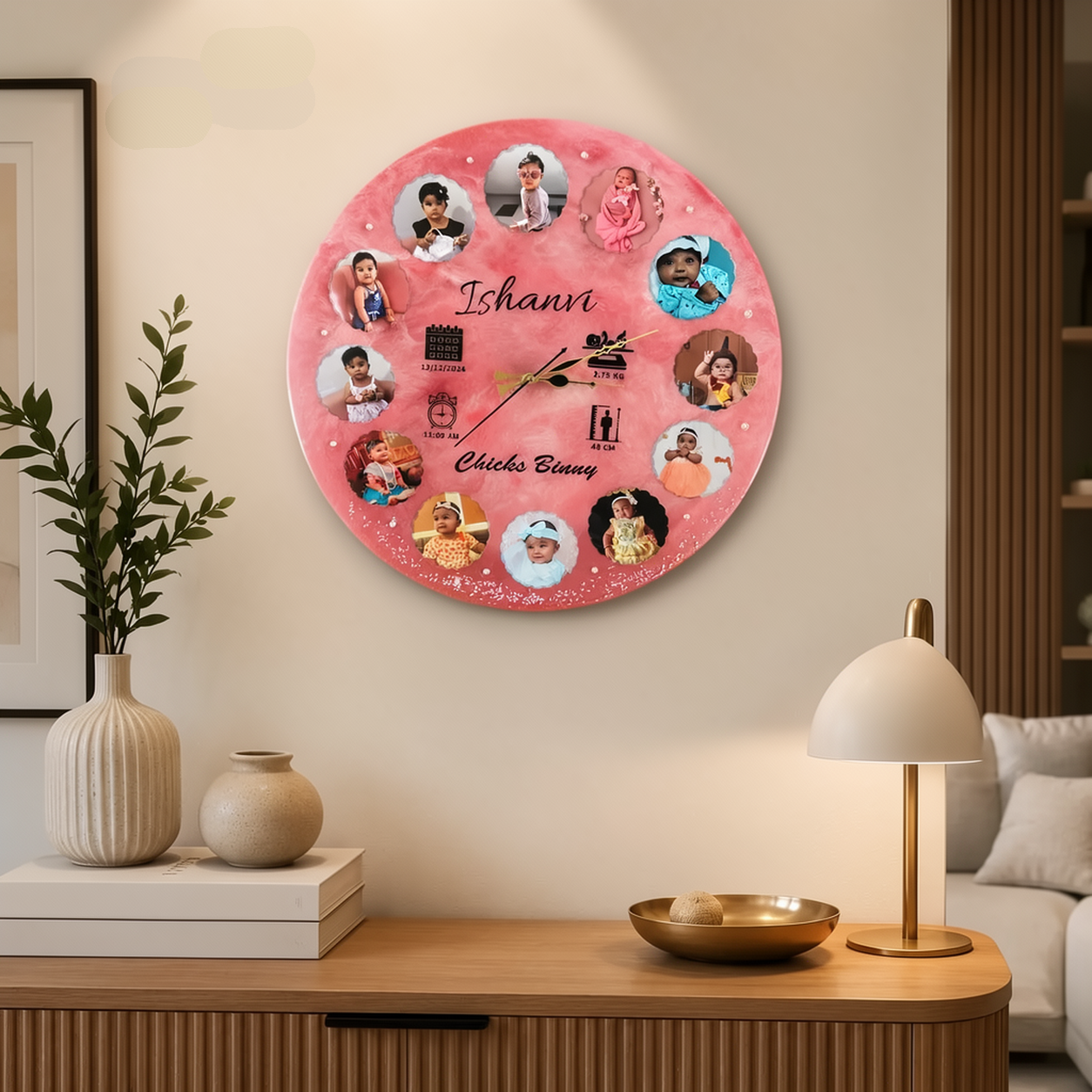 Personalized Resin Baby Wall Clock – First Birthday Gift