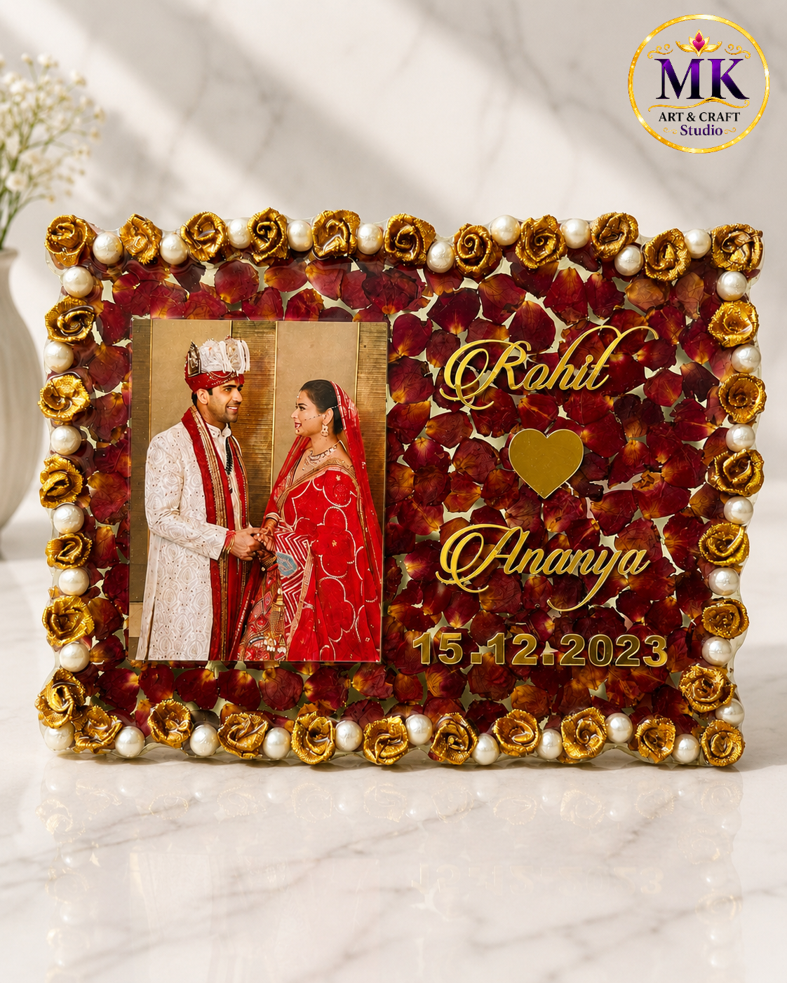 Golden Rose Eternal Resin Photo Frame