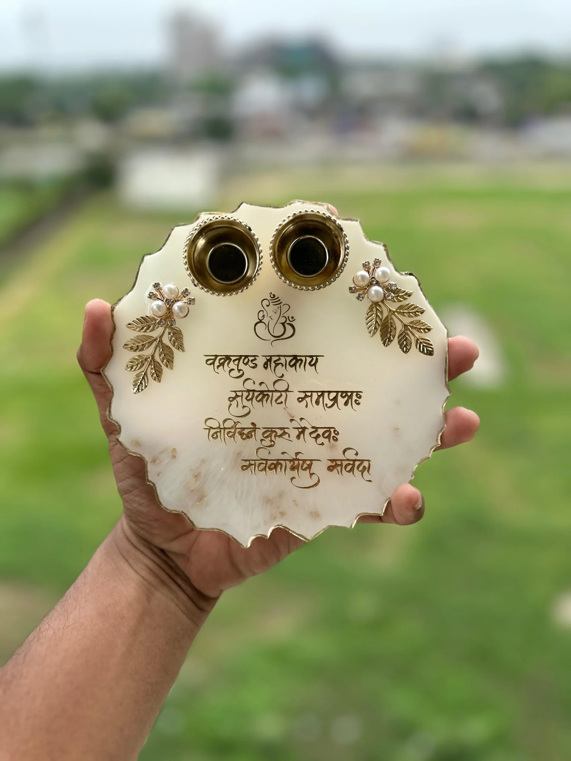 Wholesale Resin Tilak Thali with Ganesh Mantra | Handmade Pooja Plate – 6,8 & 10 Inches - Image 3