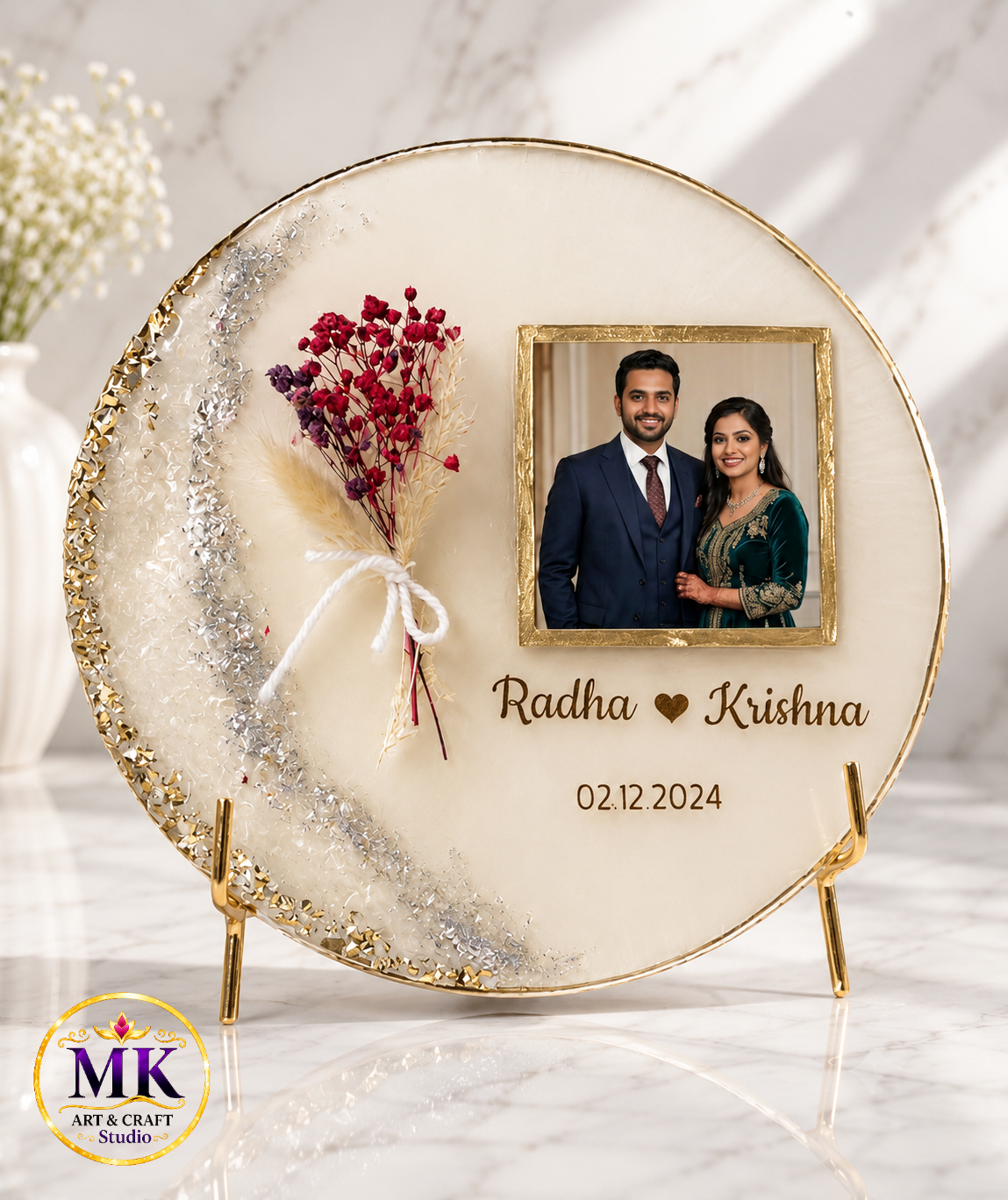 Golden & Silver Pearl Resin Photo Frame