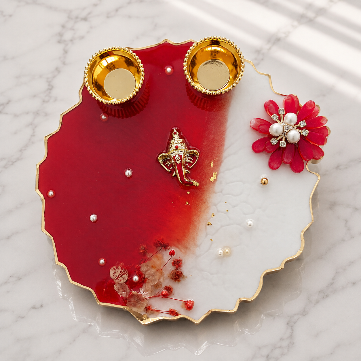 Ruby Red Pulse – Decorative Puja Plate