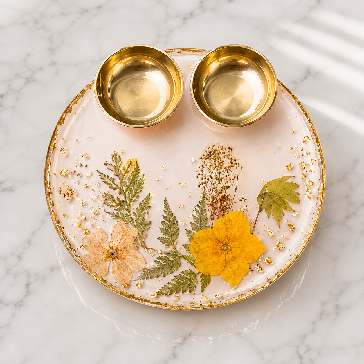 Golden Yellow Botanical Resin Pooja Plate