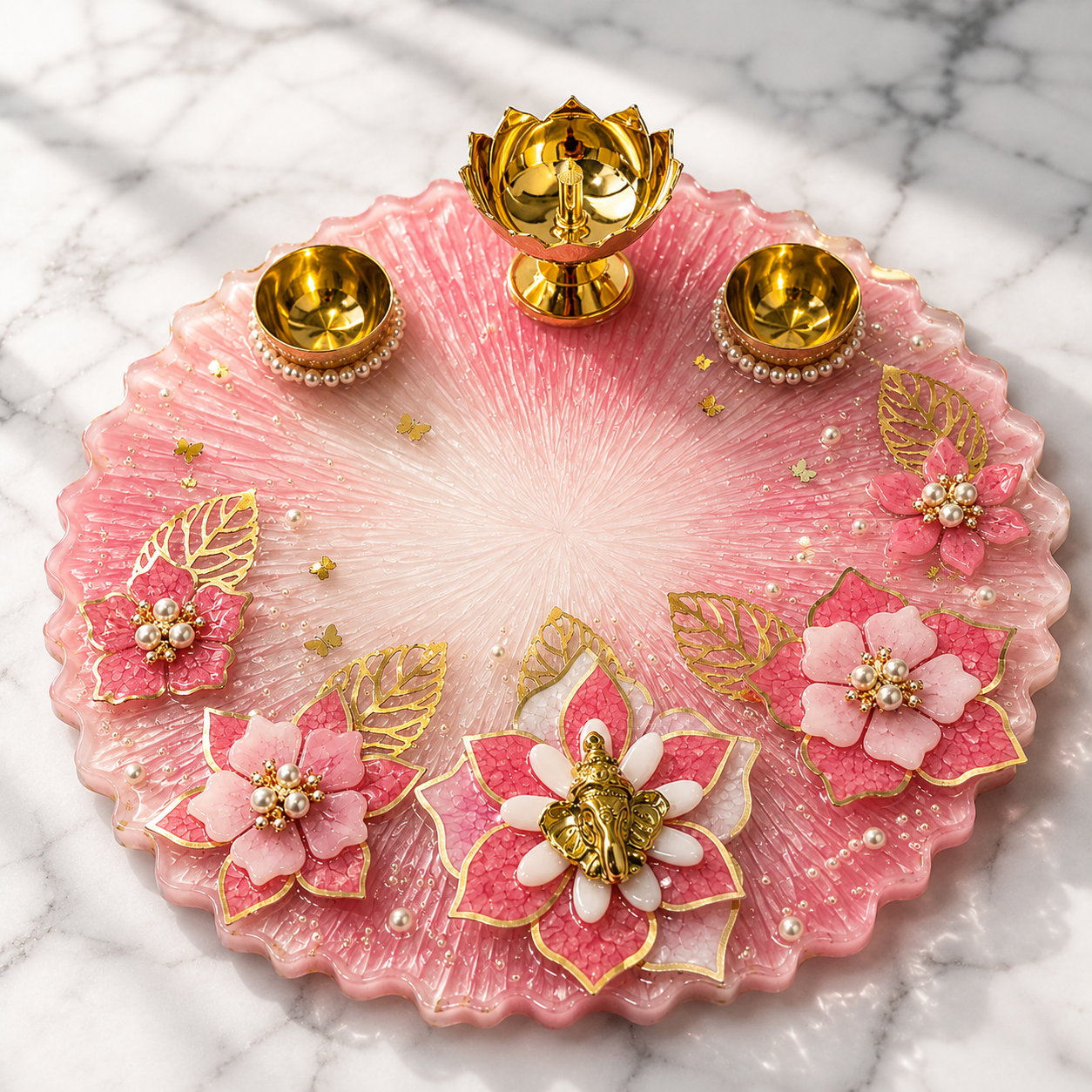 pink lotus-Style Pooja Plate