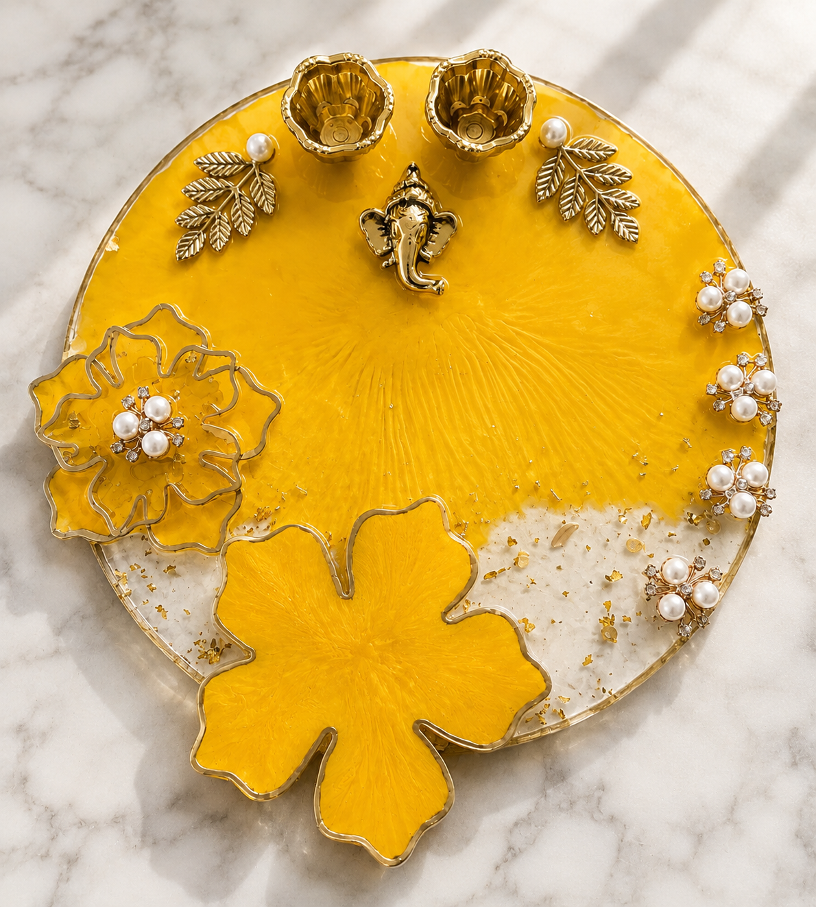Yellowgolden Leaves Resin Pooja Plate