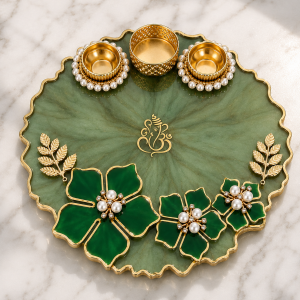 Emerald Green Crystal – Handcrafted Worship Thali