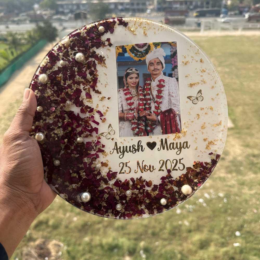 Custom Resin Photo Frame with Real Varmala Flowers - Image 2