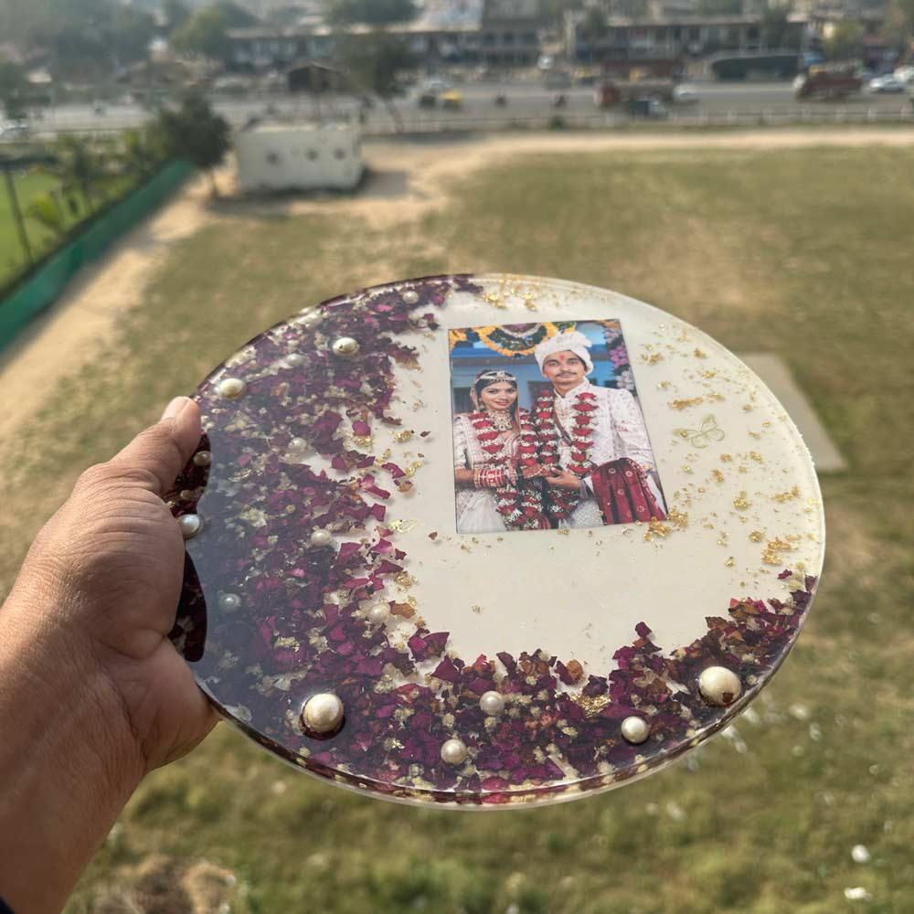 Custom Resin Photo Frame with Real Varmala Flowers - Image 3