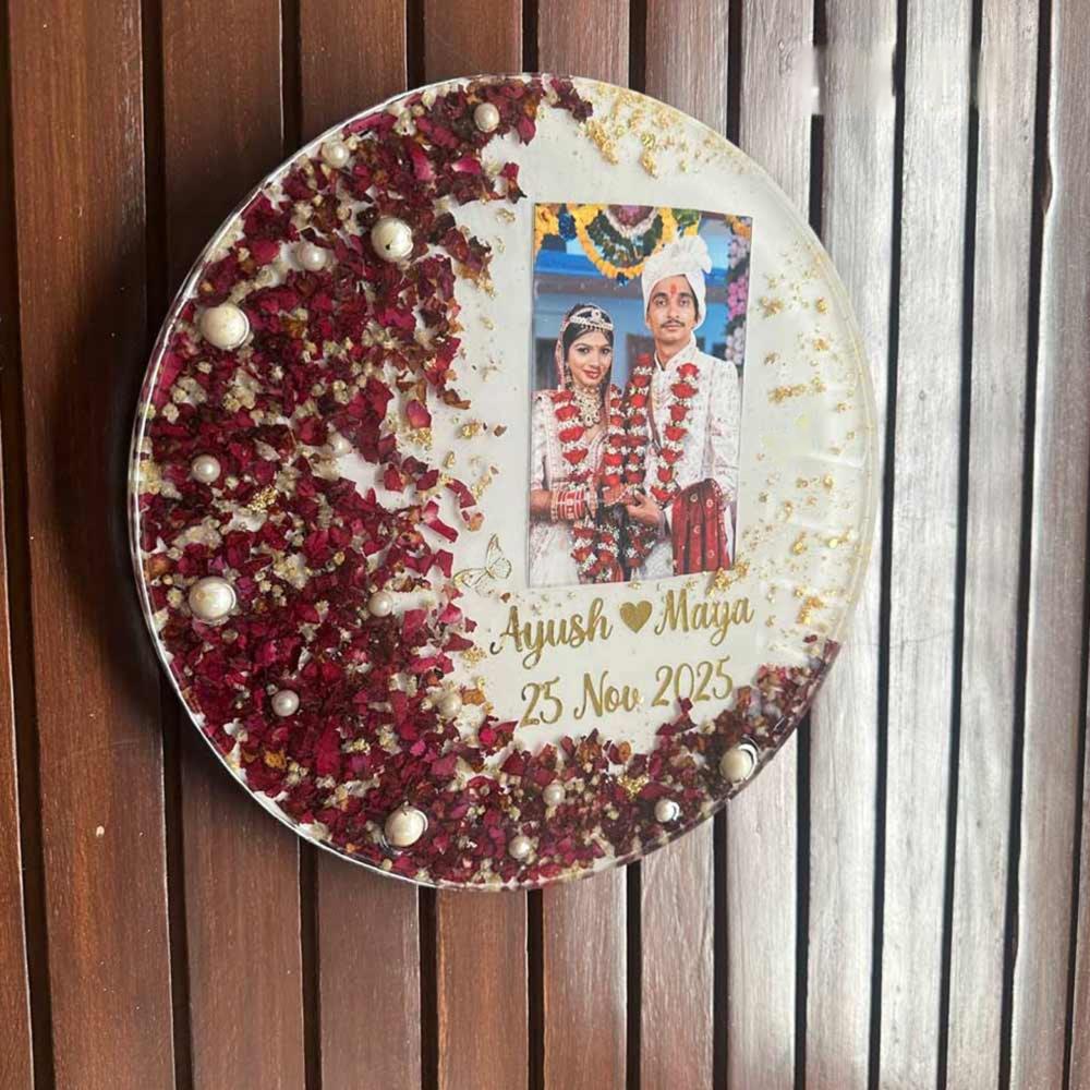 Custom Resin Photo Frame with Real Varmala Flowers - Image 4