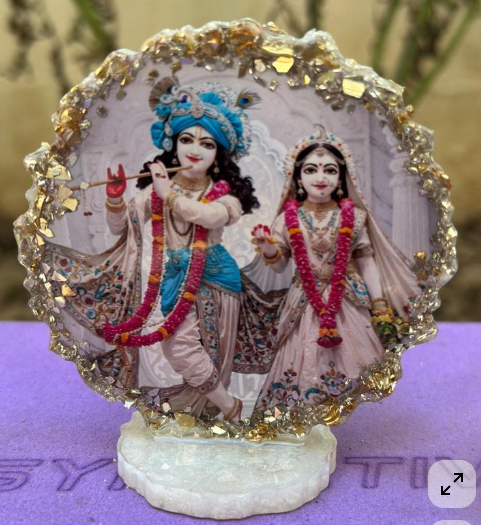 Divine Radha Krishna Gold Foil Resin Table Stand