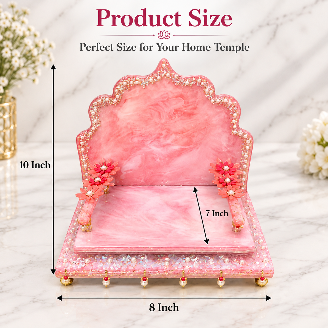 Rose Quartz Floral Resin Pooja Throne Chowki - Image 2