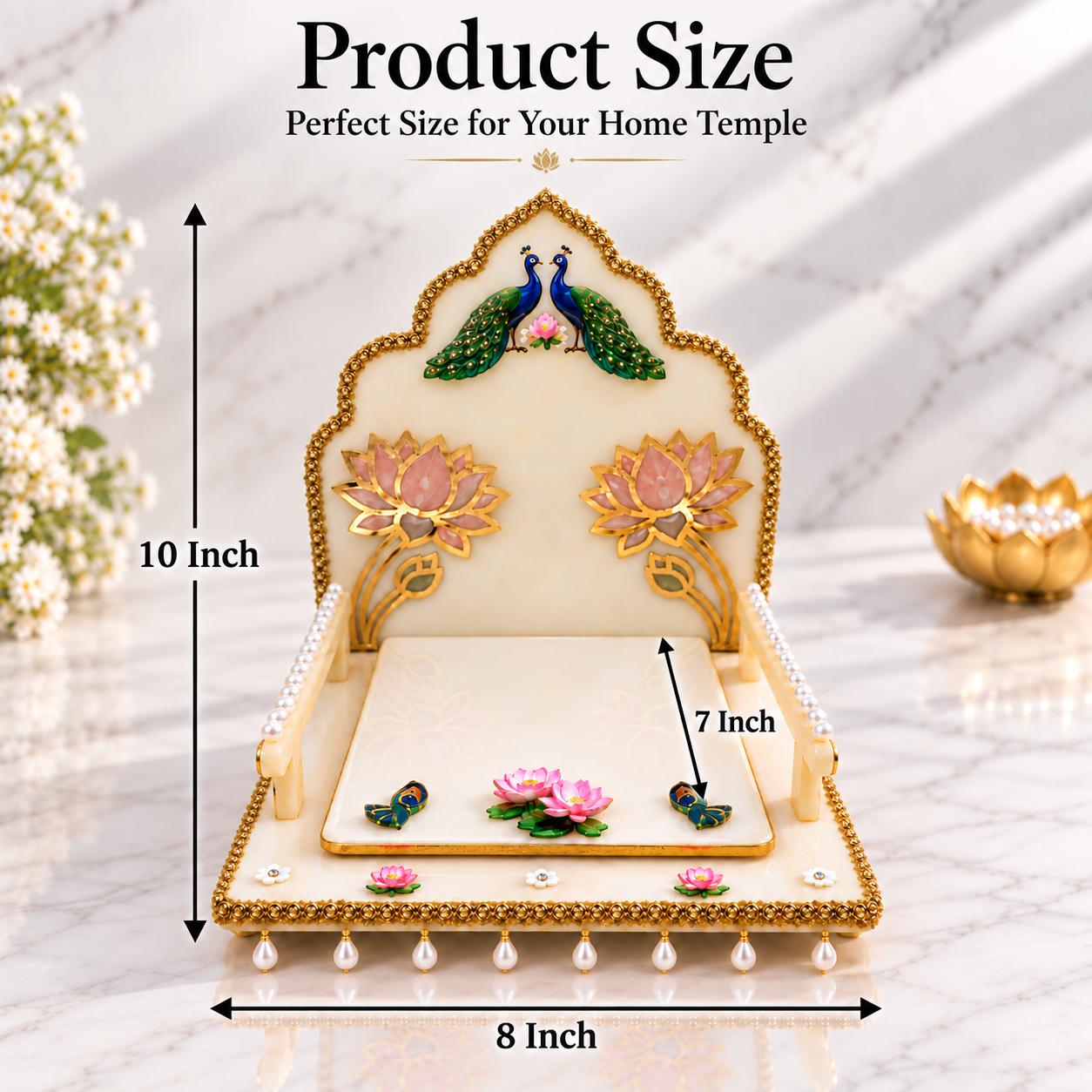 Royal Twin Peacock & Pink Lotus Resin Pooja Throne - Image 2